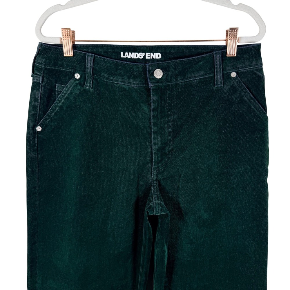 Lands End Womens Mid Rise Velvety Flocked Denim Straight Leg Jeans Green 8
